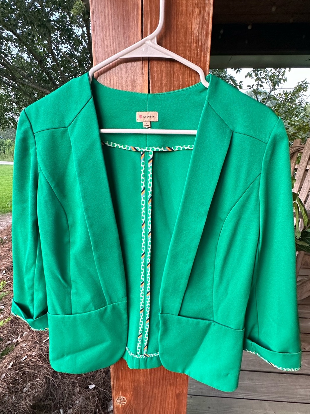 Daniel Cremieux Emerald Green Cropped Open-Front Blazer
